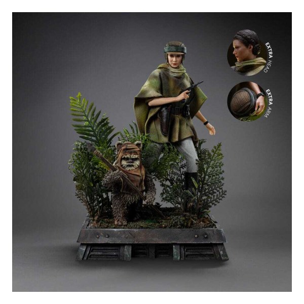 Estatua a escala artística de Star Wars Episodio VI 1:10 Leia y Wicket 21 cm