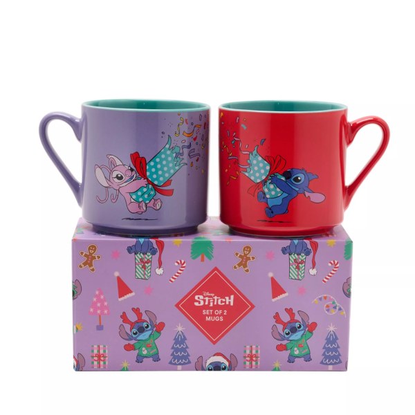 Set de 2 Tazas Coloridas Stitch & Angel Felices Fiestas - Disney