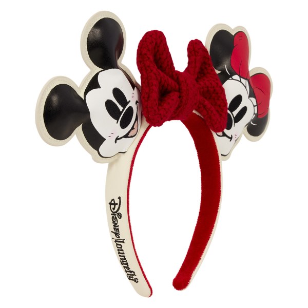Diadema de orejas de Mickey y Minnie de punto con lazo navideño - Disney Loungefly