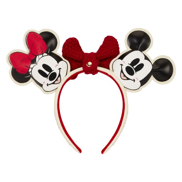 Diadema de orejas de Mickey y Minnie de punto con lazo navideño - Disney Loungefly