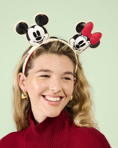 Diadema de orejas de Mickey y Minnie de punto con lazo navideño - Disney Loungefly