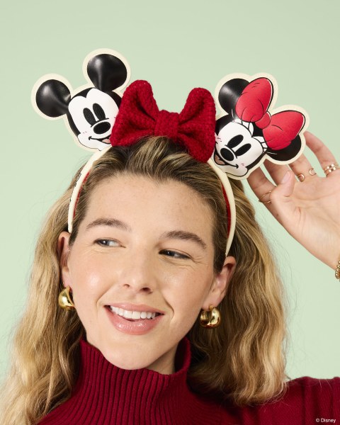 Diadema de orejas de Mickey y Minnie de punto con lazo navideño - Disney Loungefly