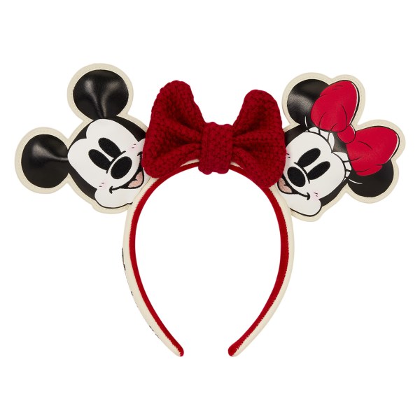Diadema de orejas de Mickey y Minnie de punto con lazo navideño - Disney Loungefly
