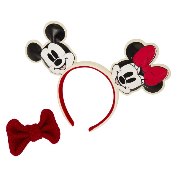 Diadema de orejas de Mickey y Minnie de punto con lazo navideño - Disney Loungefly