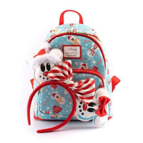 MINI MOCHILA Y DIADEMA MICKEY & MINNIE MUÑECOS DE NIEVE - DISNEY LOUNGEFLY
