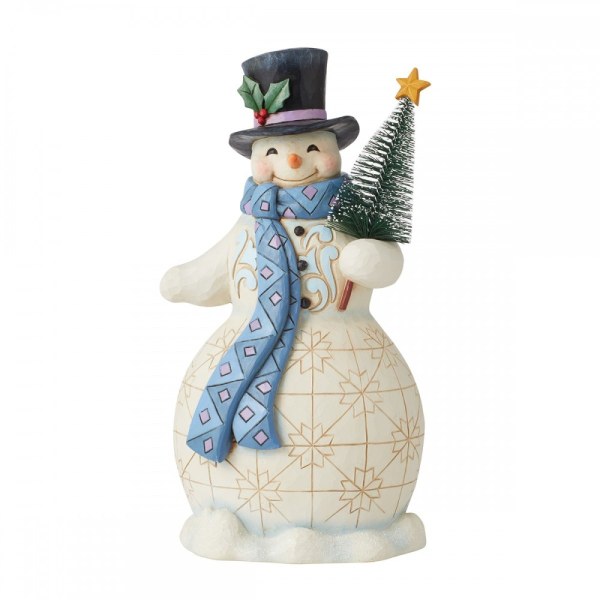MUÑECO DE NIEVE SOSTENIENDO UN ÁRBOL DE NAVIDAD - JIM SHORE HEARTWOOD CREEK
